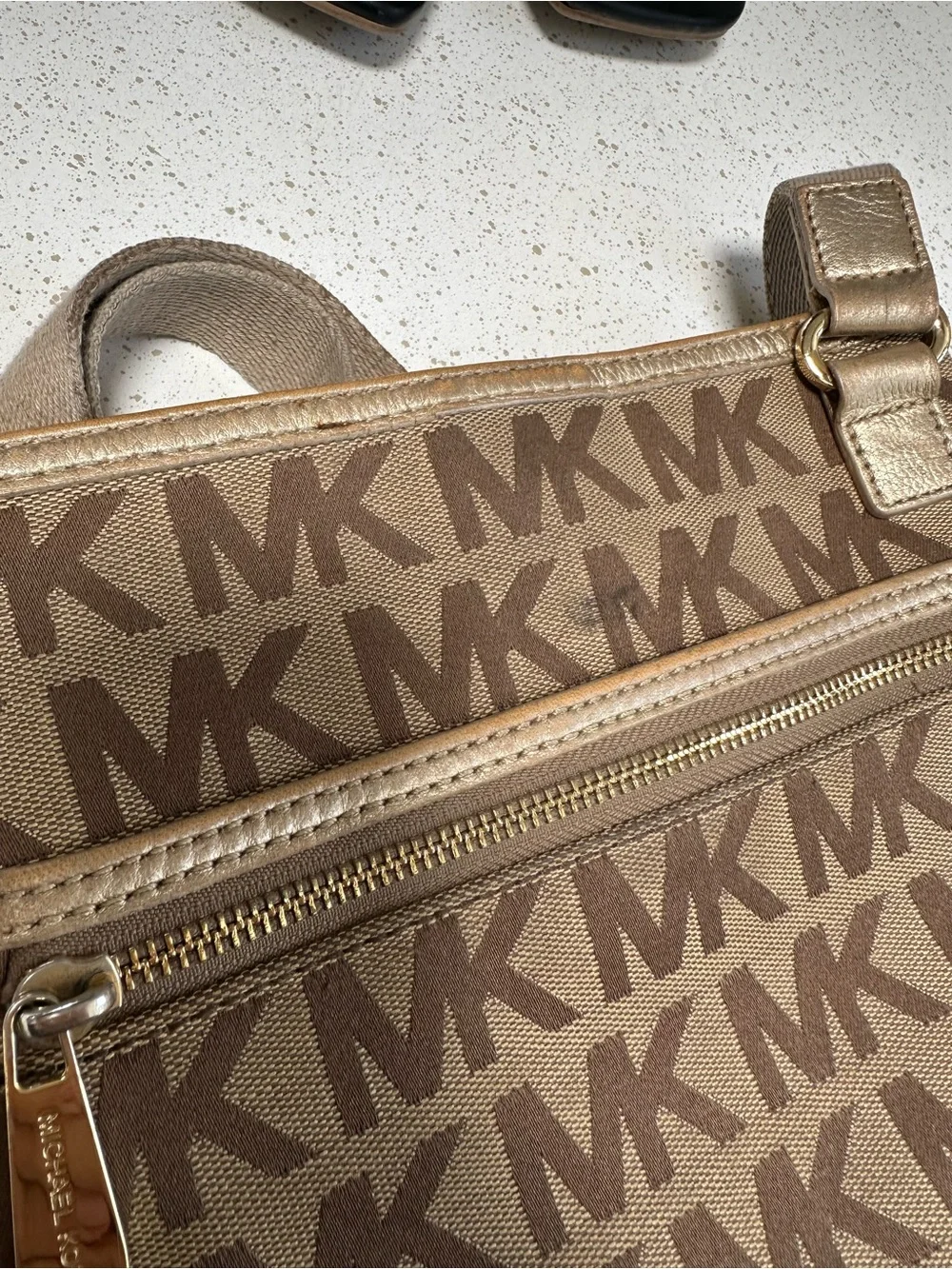 Michael Kors Beige and Brown MK Logo Messenger Bag